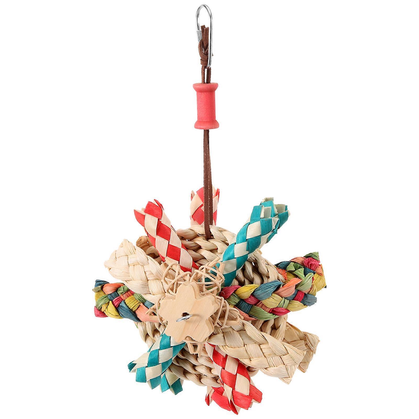 Bird Hanging Chew Toy Parrot Foraging Shredding Interactive Play Corn Leaf and Wood 1Set