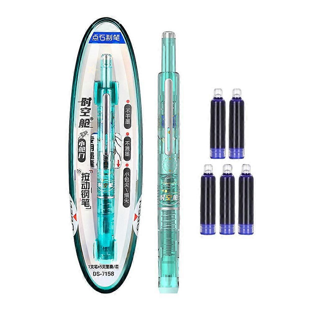 Fountain Pen Retractable Ink Transparent Barrel Includes 5 Refillable Ink