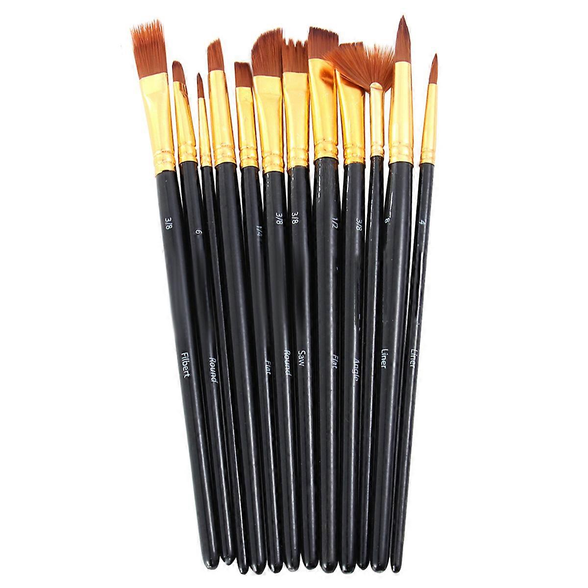 Drawing Oil Paint Brush Professional Paint Wood Handle for Students Artists Use Various Brush Shapes 12Pcs