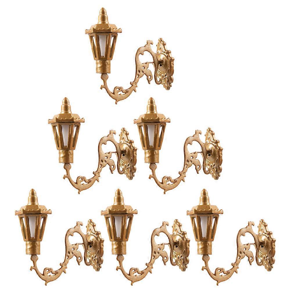 Mini Dollhouse Accessory Miniature Doll House Wall Lamp Sand Table Model Golden 6Pcs