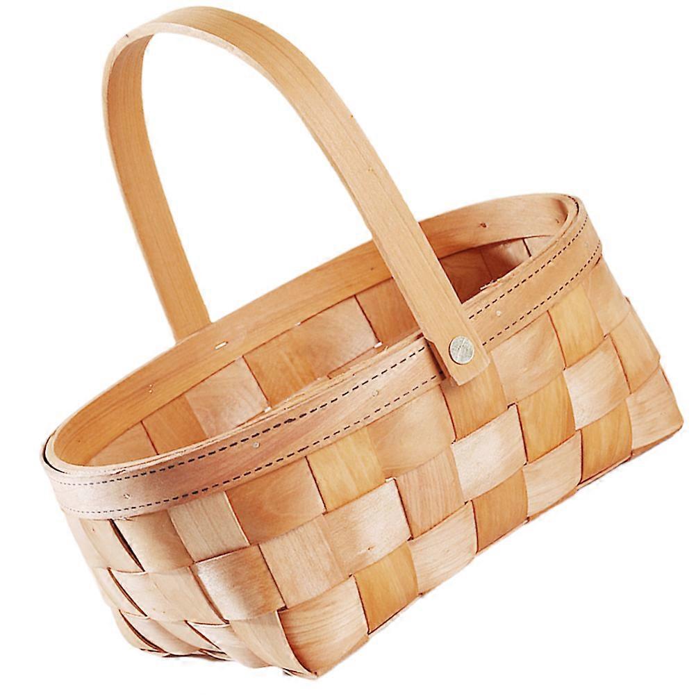 Fruit and Vegetable Woven for Fruits Home Kitchen Use Simple Design Natural Wood Chips 24.00X22.50X17.00CM 1Set