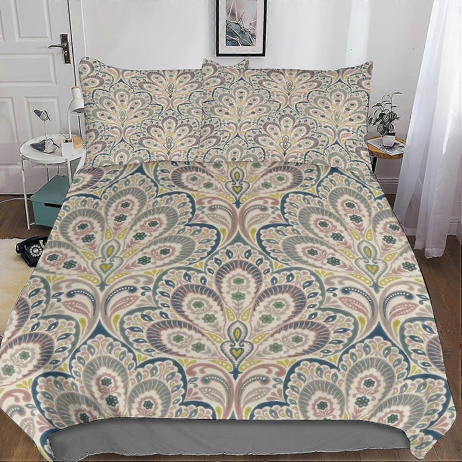 Conjunto de edredom estilo marroquino de 3 peças com design impresso regional 3D, conjunto de cama de microfibra macia com fecho de zíper para meninas