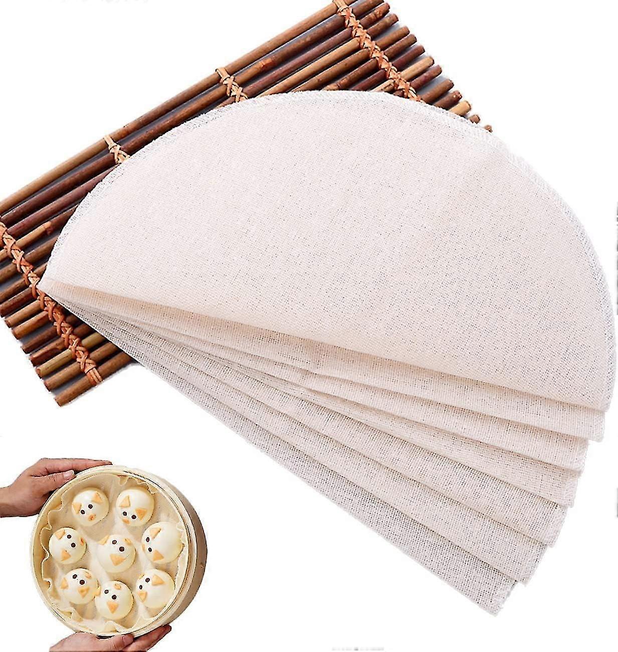 10 Pieces Reusable Bamboo Steamer Pad, Steaming Mat, Non-Stick Bamboo, Dumpling Steamer Pad, for Steam Baskets, Steamer, Dim Sum, 28cm White