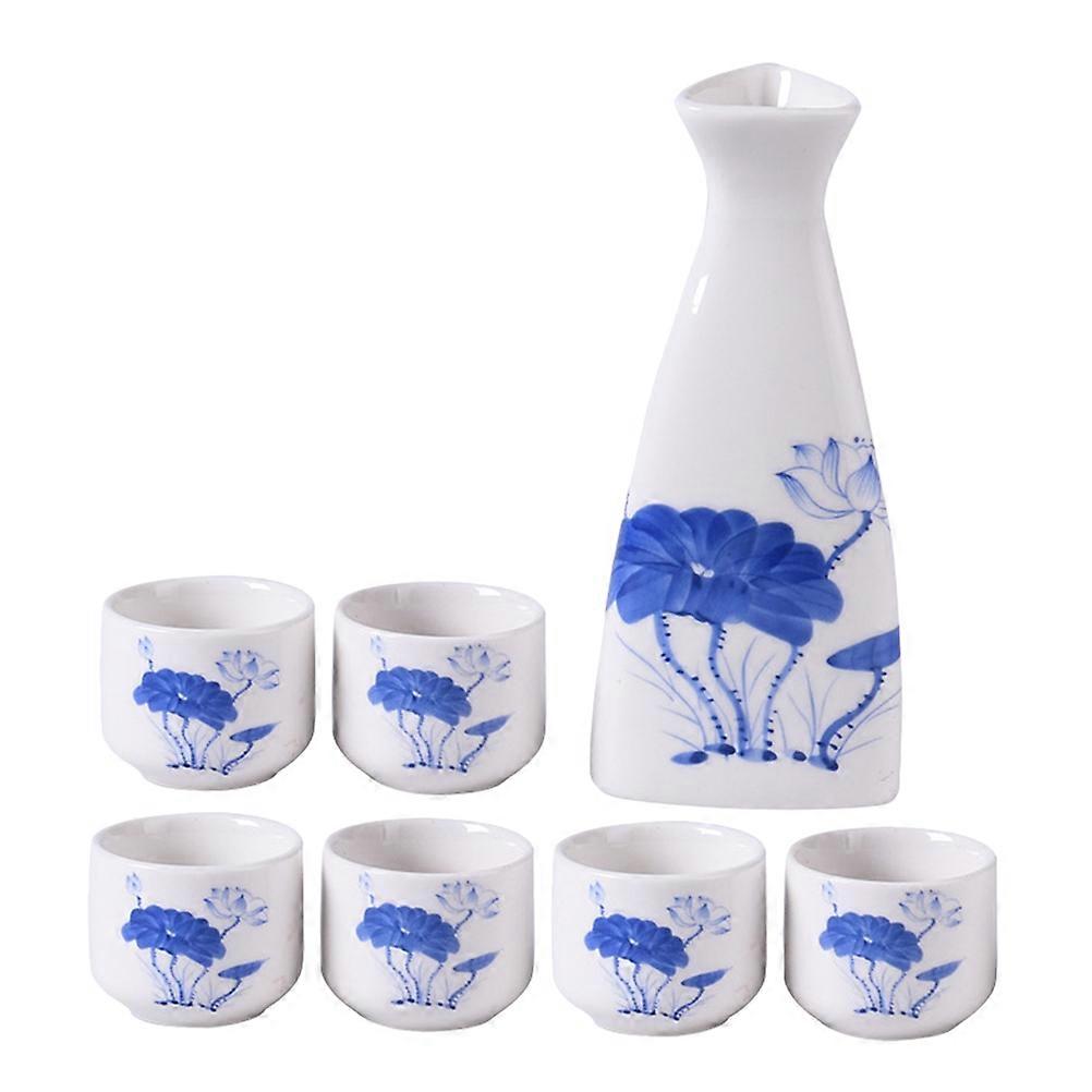 Antique Wine Dispensers Ceramic Wine Glasses for Home 7Pcs Set with Lotus Pattern