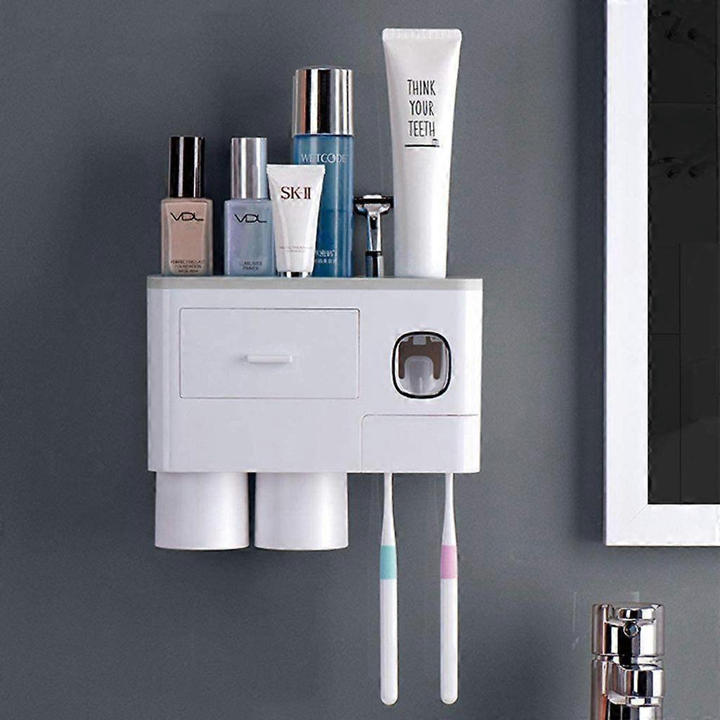 Wall-Mounted Toothpaste Dispenser Set: 6 Compartments, 2 Magnetic Cups – Makeup Drawer
