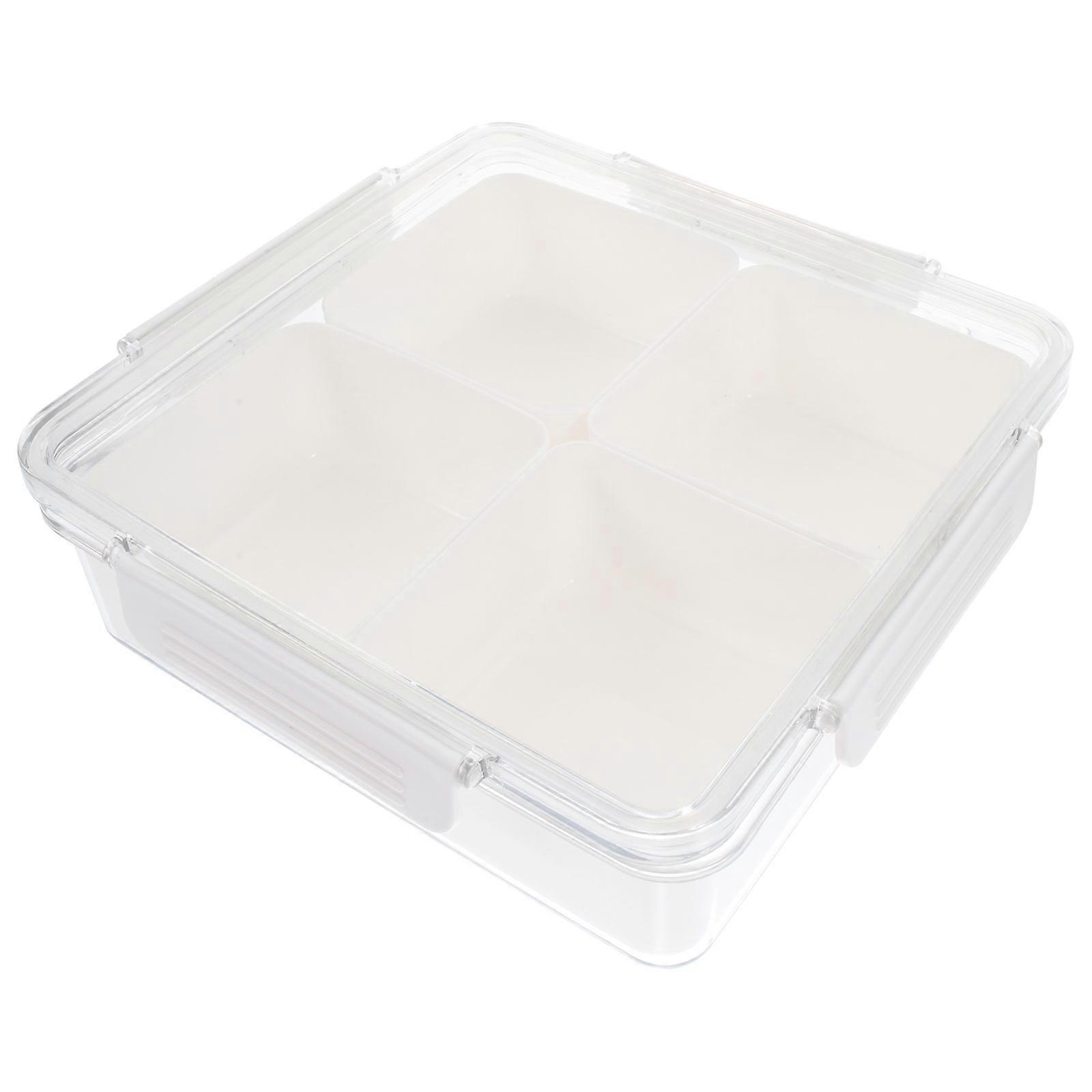 Compartment Food Container Divided Dried Fruit Box Household Snack Case Square White 23.50X23.50X7.50CM Preservation 1Set