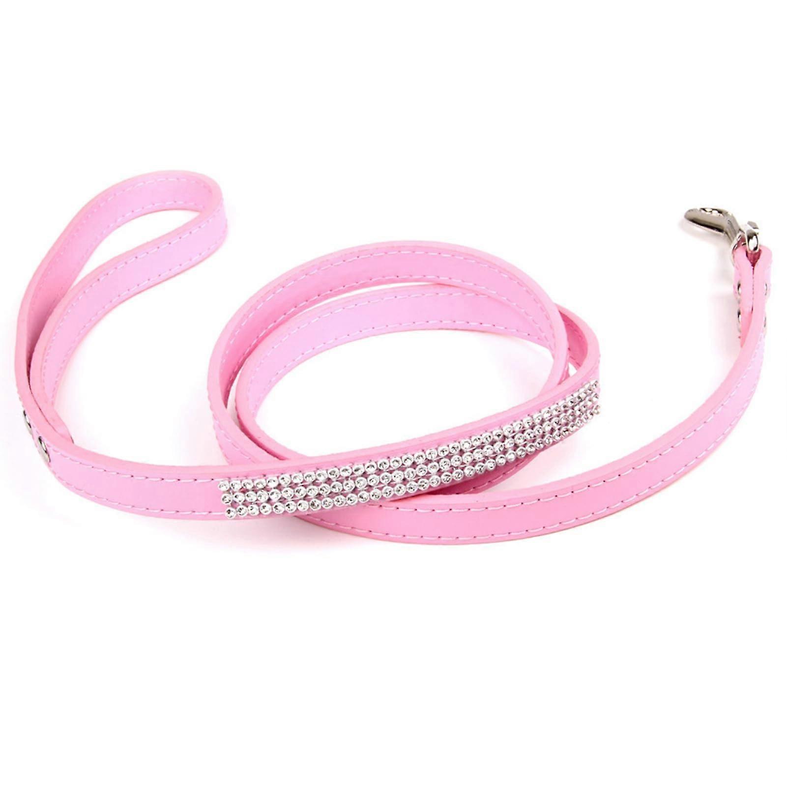 Pet Leash Dog Leash With Sparkling Rhinestone Design, Fine Workmanship, Artificial Leather, Pink Size S