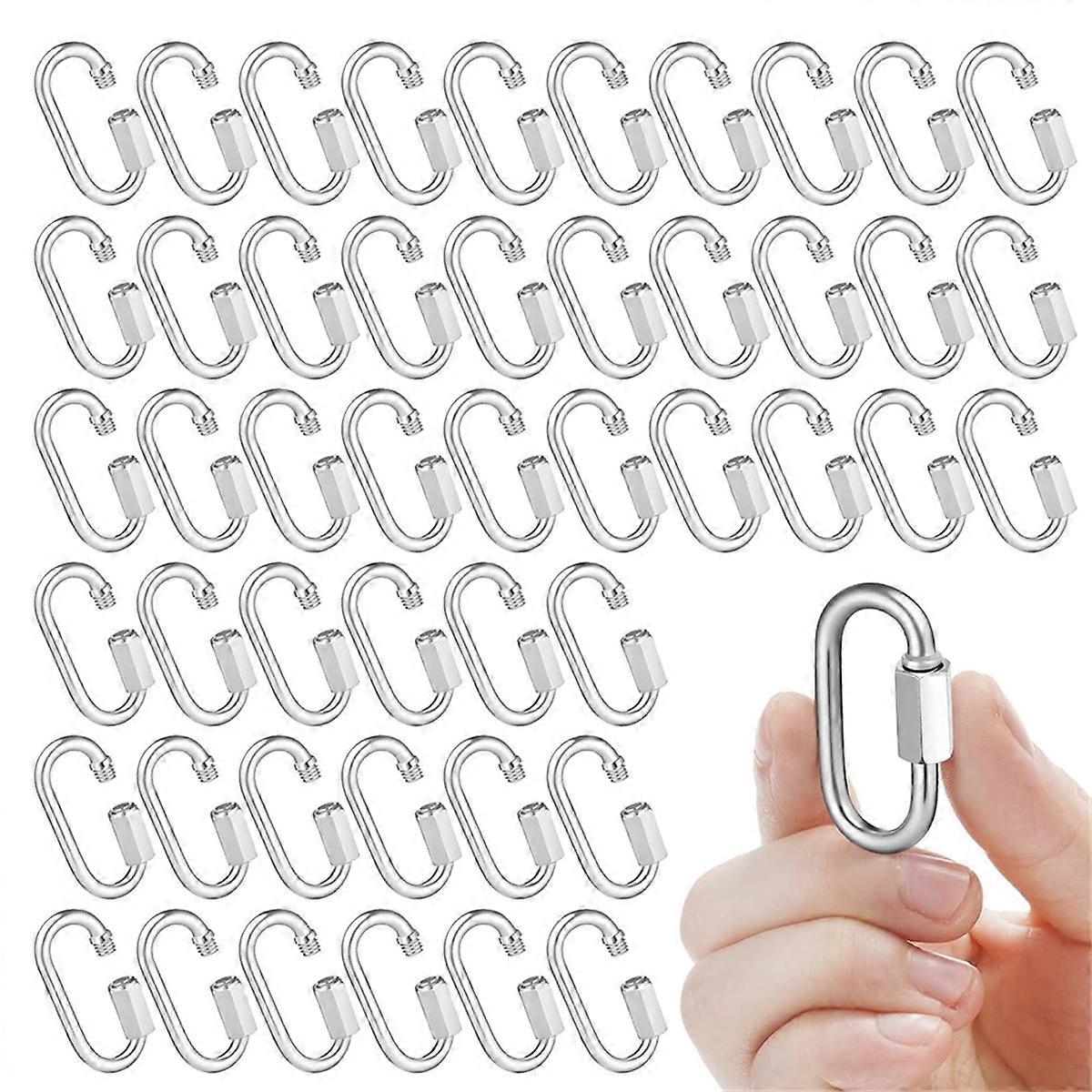50 Pcs Stainless Steel Quick Chain Link M3.5, 1.45 Inch, 174lbs D Shape Locking Chain Hooks Chain Link Connector
