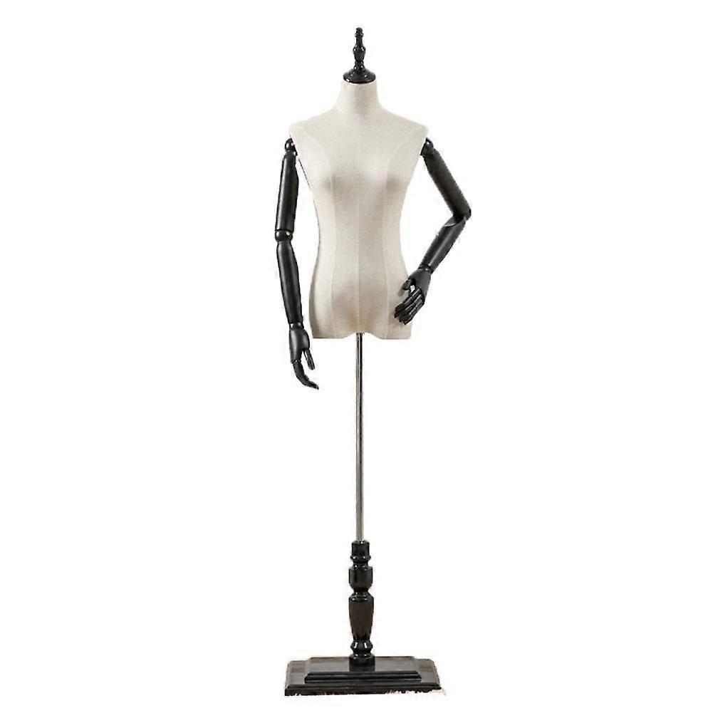 Skyltdocka Kvinnlig Skyltdocka Kläder Torso, Fönster Halvlängd Byst Dummy Modell Rekvisita, Massivt Trä Bas (Mahogny Liten) (Svart M)