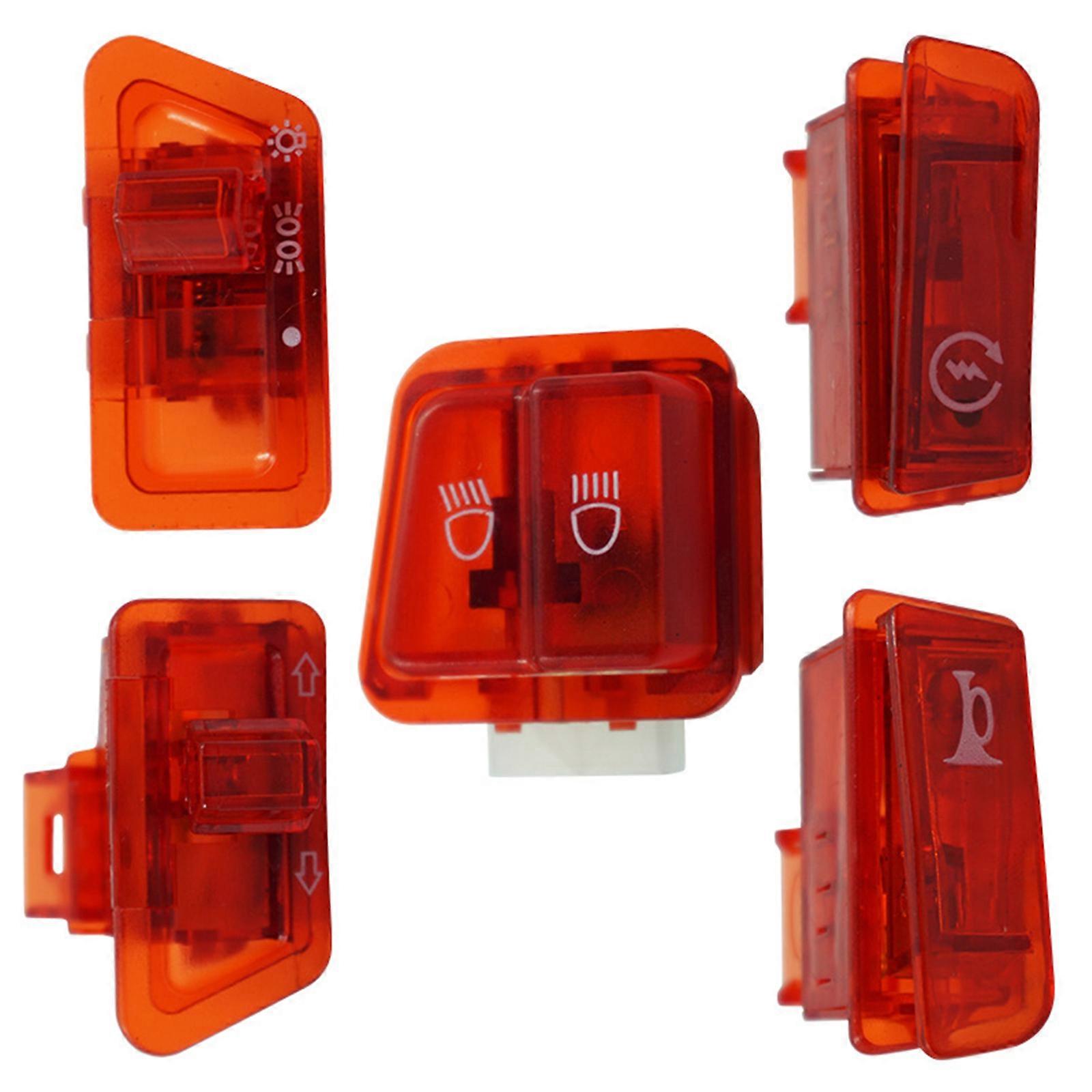 Replacement 5PCS Motorcycle Switch Kit Light Turn Signal High/Low Beam Dimming Horn Start for Moped Scooter Easy Install  Red