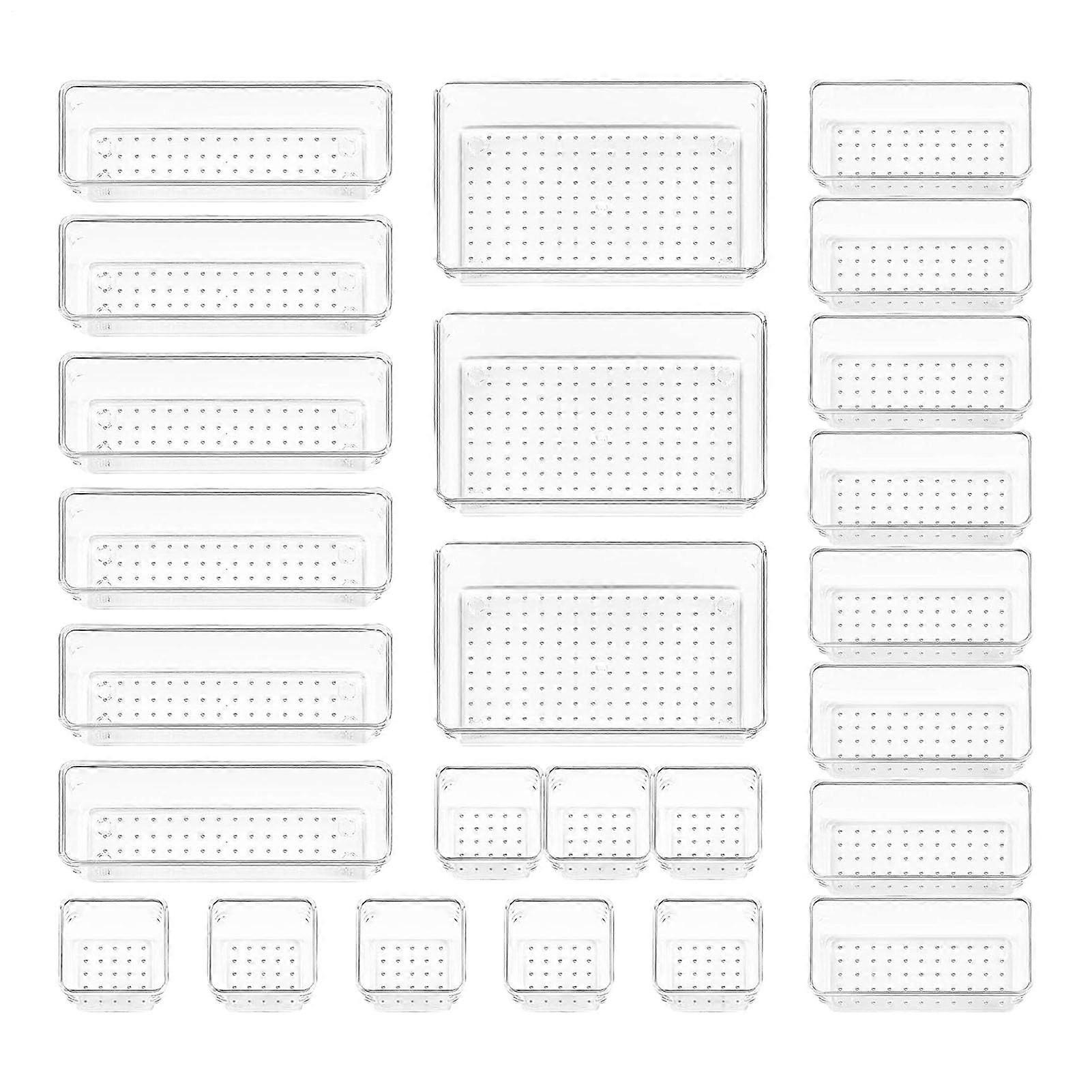 Drawer Organizer Set, 25-Piece Plastic Dividers, Adjustable Stackable Design, 9.06-Inch, For Kitchen, Bathroom, Office