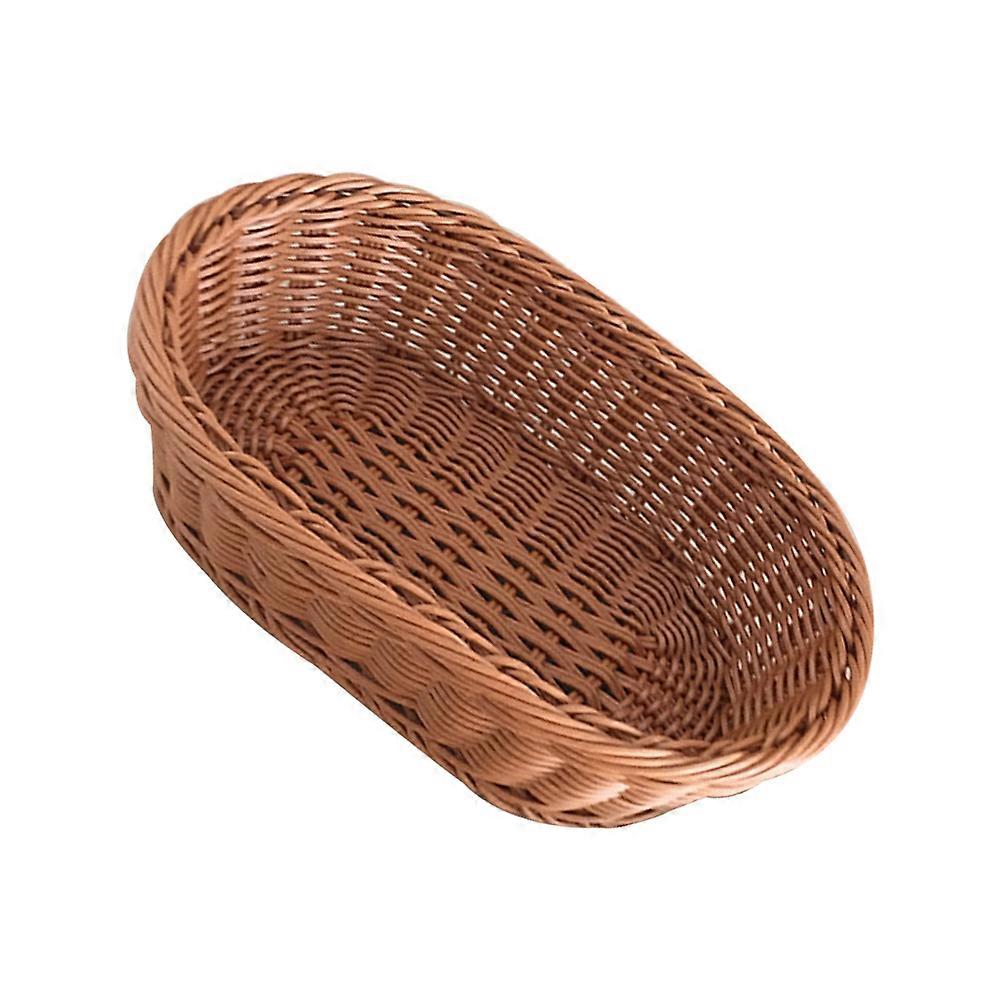 Imitated Rattan Woven Oval Storage Basket Multi Use Desktop Organizer for Fruits, Bread, and Household Items – Mothproof, Moisture Resistant, for