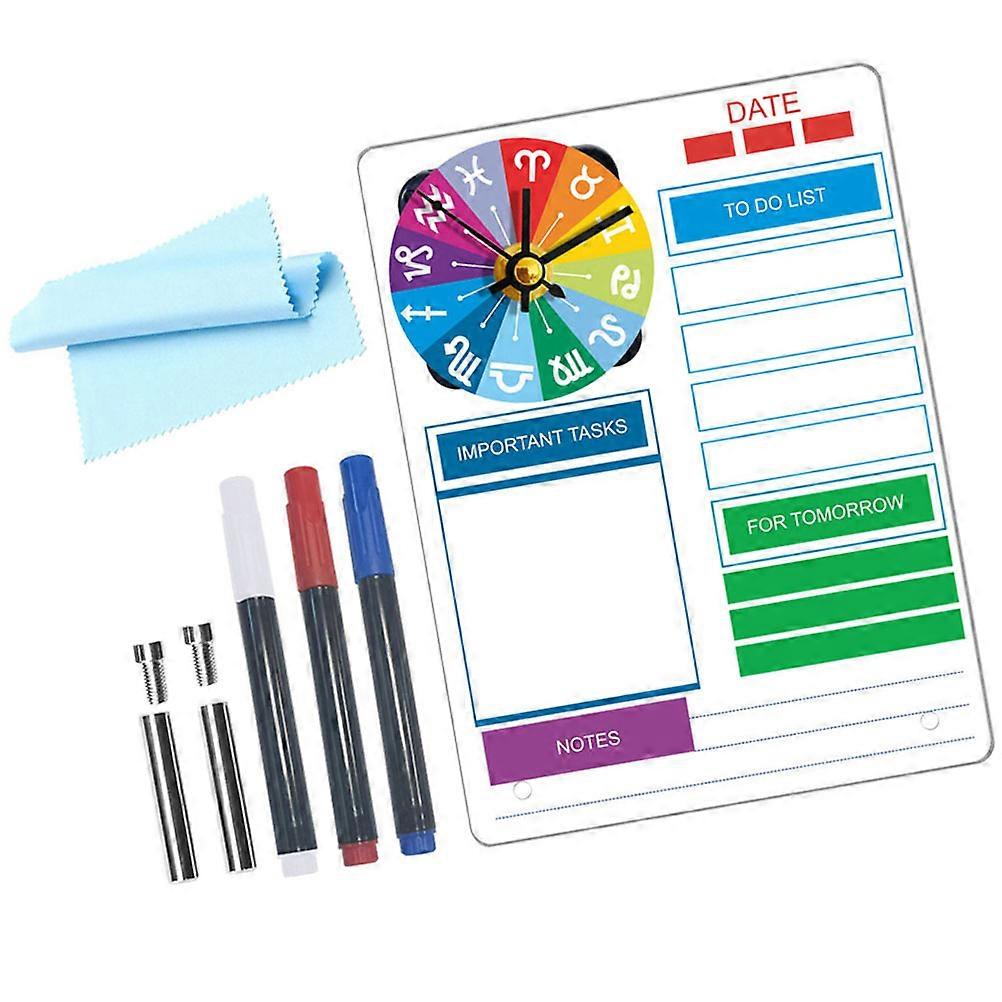 Acrylic Schedule Board with Clock for Home Use Sturdy and 1 Set Multi Color