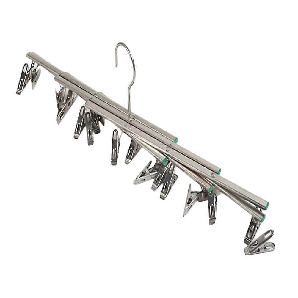 Stainless Steel Clothes Hanger Silver Space-Saving Foldable with Clips for Laundry Use