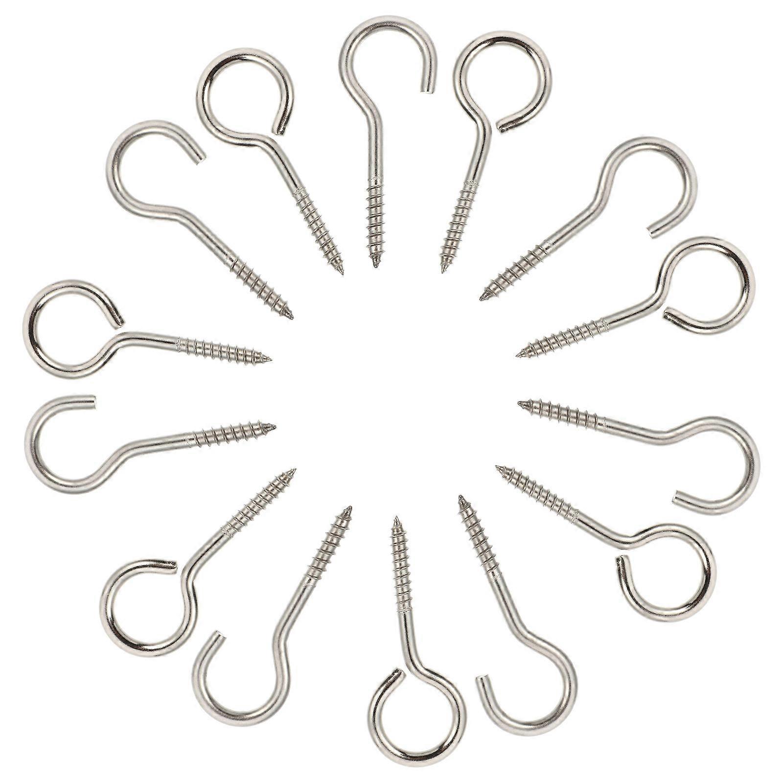12pcs Stainless Steel Screw Hooks Ring Type and Hook Type for Hanging Storage