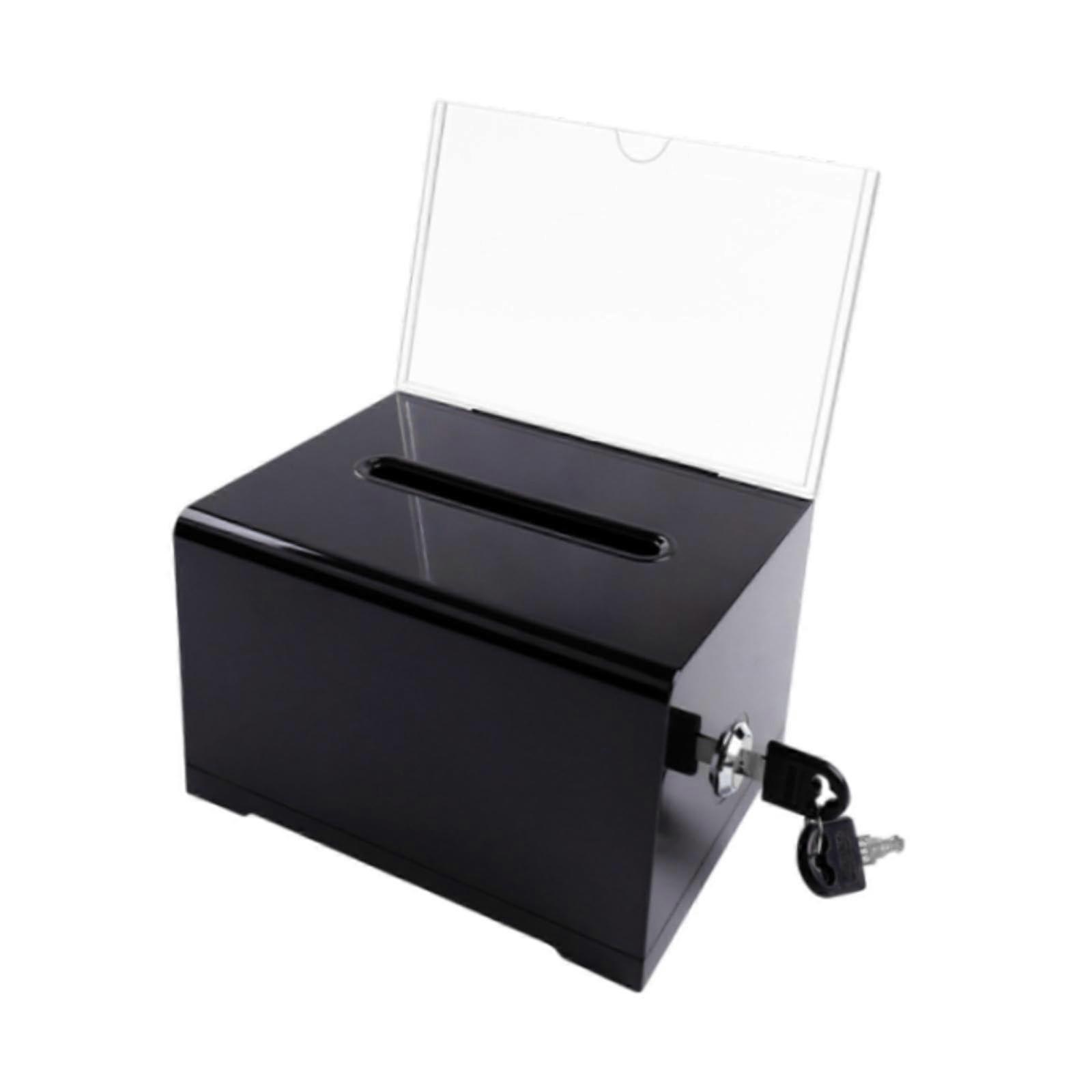 Business card collection box, storage container, acrylic donation case with large capacity, ticket holder for charitable purposes on the table, black