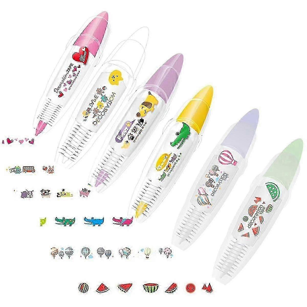 6pcs Diy Cute Animals Press Type Decorative Pen, Cute Animals Lace Correction Tape Decorative Tape Pen