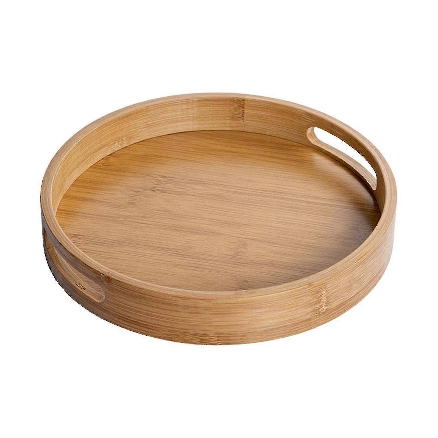 Handcrafted Bamboo Wood Round Serving Tray for Dining, Breakfast, and Decorative Use