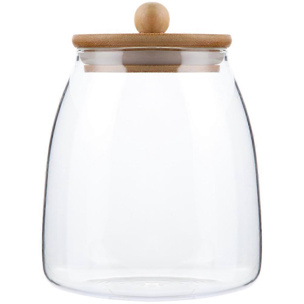 Glass Jar With Bamboo Lid Sugar Container Home Organization Curved Shape Simple Design Moisture-Proof 1Pack