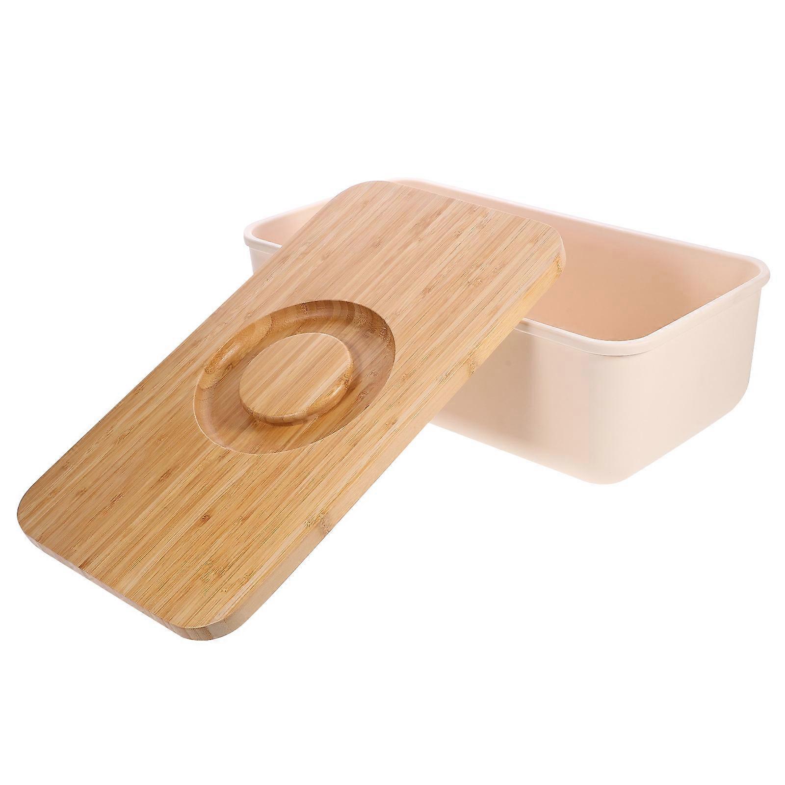 Bread Box with Cutting Board Lid for Kitchen Countertop Use Made of PP Material Beige 7.5x5.5x10 inches