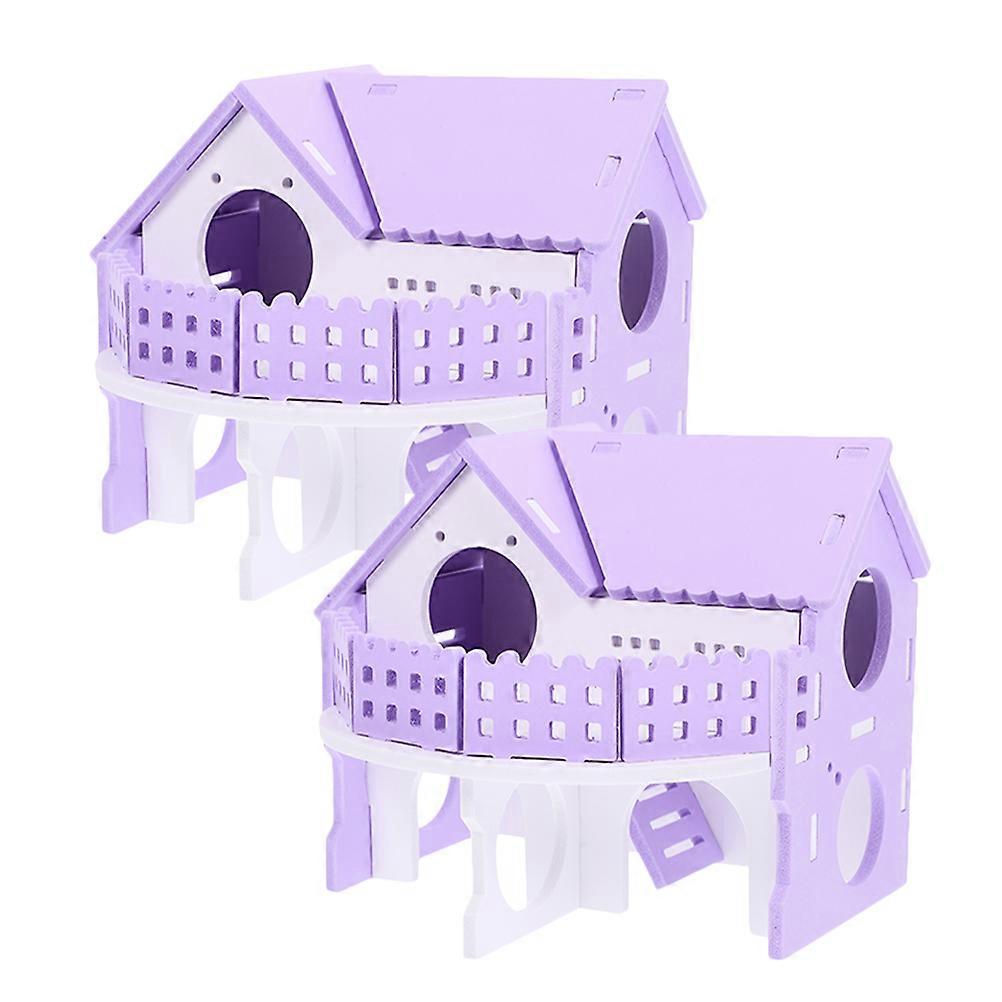 Guinea Pig Hideout House Small Animal Double Layer Villa Habitat Decor Hiding Sleeping Relaxing Privacy Living Space 2Pcs