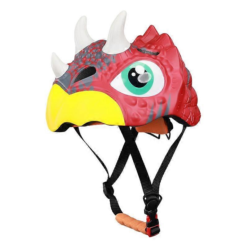 Children's Bicycle Helmet 3D Dinosaur Design Red For Kids 3-8 Years PC+EPS With Chin Guard Breathable