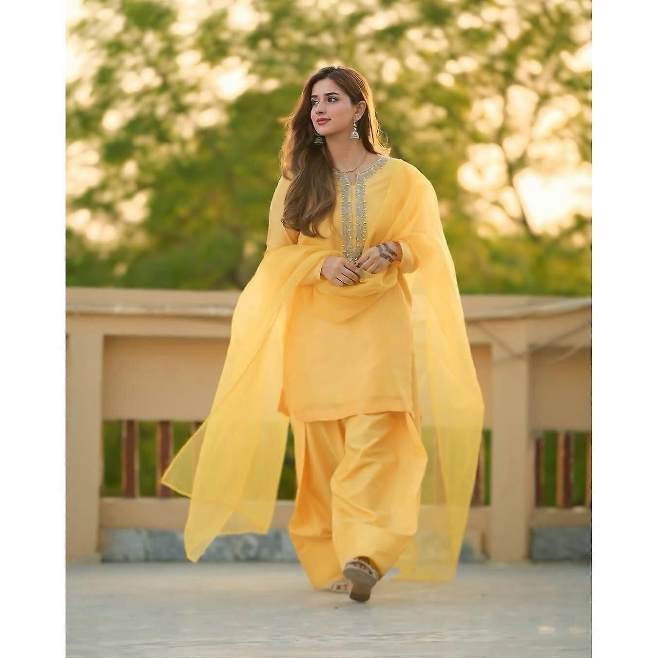 Indiska Kvinnor Redo att bära Salwar Kostym Kurta Byxa Dupatta Set Festkläder Klänning SC-2117