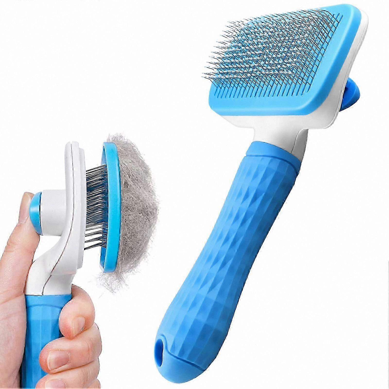 Pet Grooming Slicker Brush with Self-Cleaning Button, Comfort Handle for Cat and Dog Shedding Control, Deshedding Comb Tool for Smooth Fur Care