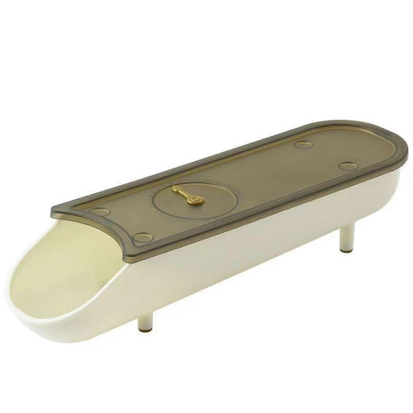 Egg Holder for Refrigerator Automatic Rolling Egg Container With Date Reminder Beige Fridge Egg Organizer