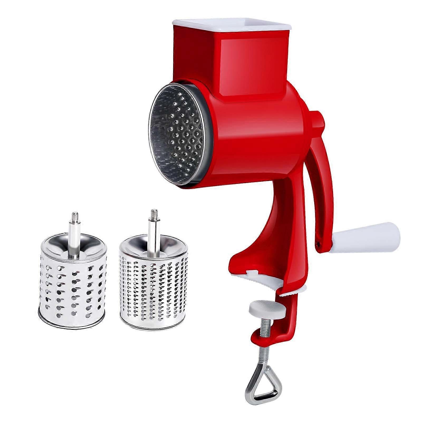 Corn Grinder with Table Clamp, Rotating Cheese Shredder, Long Handle, Multifunctional Kitchen, Food Grinder, Nut Chopper for Dried Fruit, Red 2 Blades