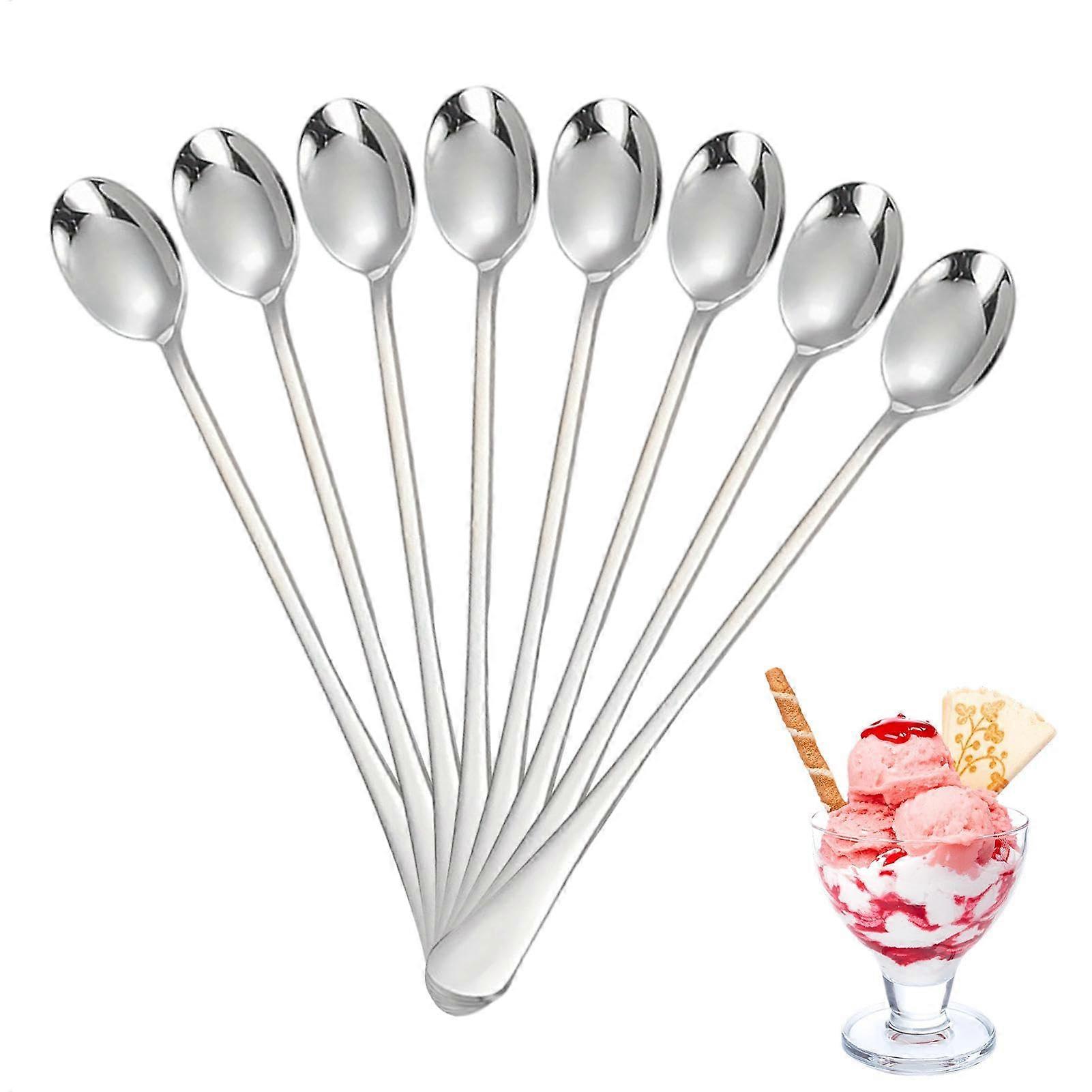 Teaspoon Set of 8 Stainless Steel Long Handle Spoons, 19 cm Drink Stirrers for Milk Frothers and Tall Cups