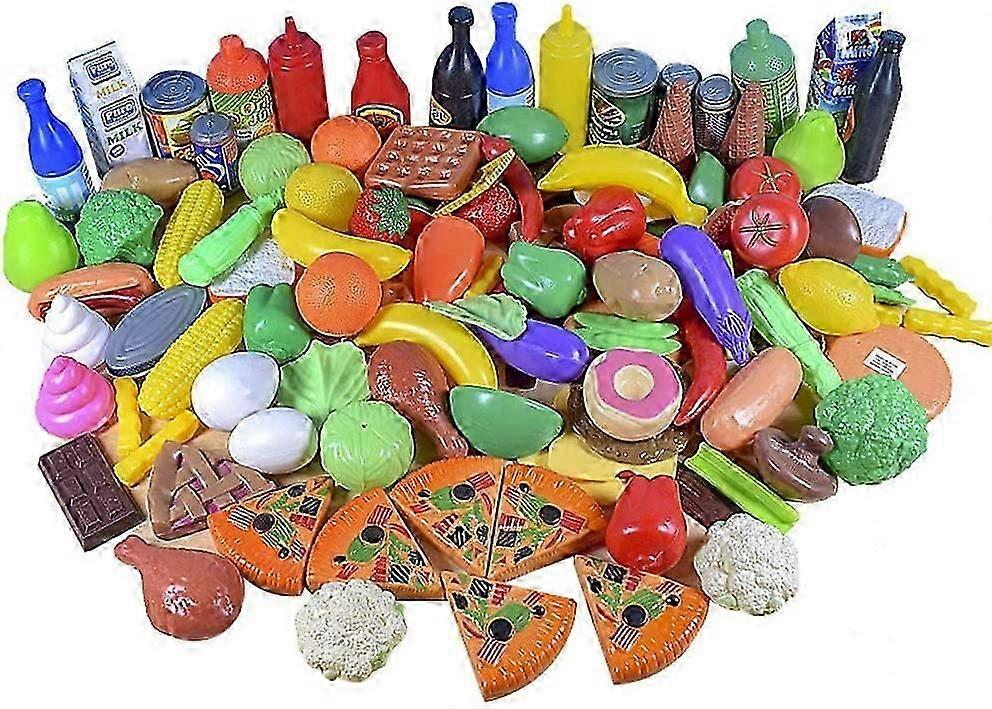 120 pcs צעצוע מזון פלסטיק לילדים לשחק אביזרי מטבח, צעצוע פירות ירקות מטבח ערכת מזון לילדים משחק דמיון