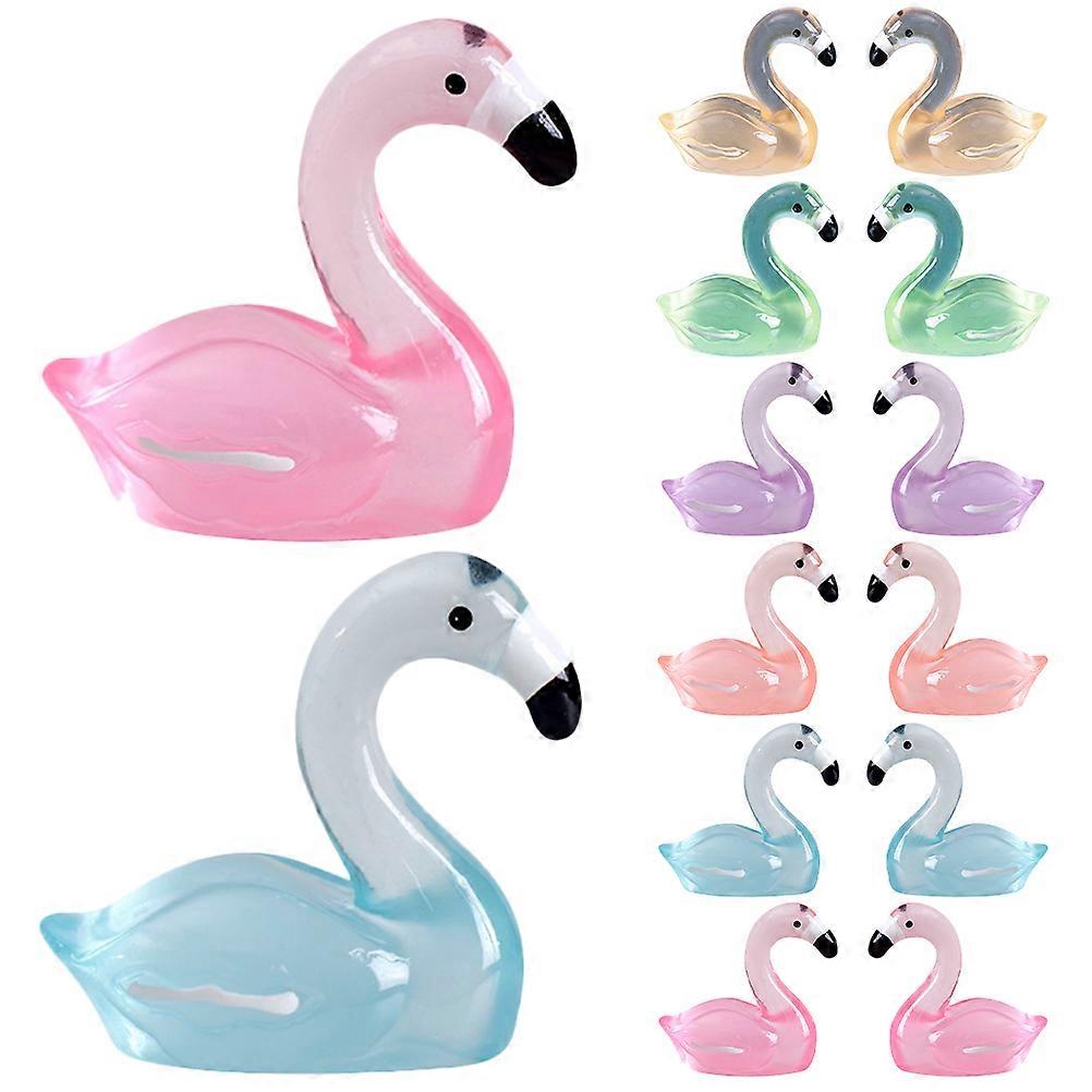 Miniature Flamingo Figurines Luminous Resin Flamingos Ornaments Assorted Color 3.00X2.80X1.50CM Decorative 30Pcs
