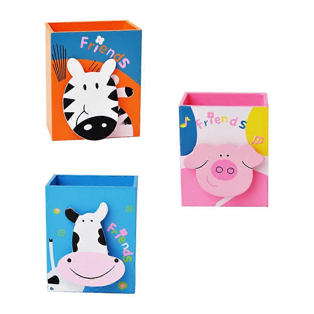 Cartoon Animal Pattern Pen Holder Set of 3 for Desk Organization and Storage