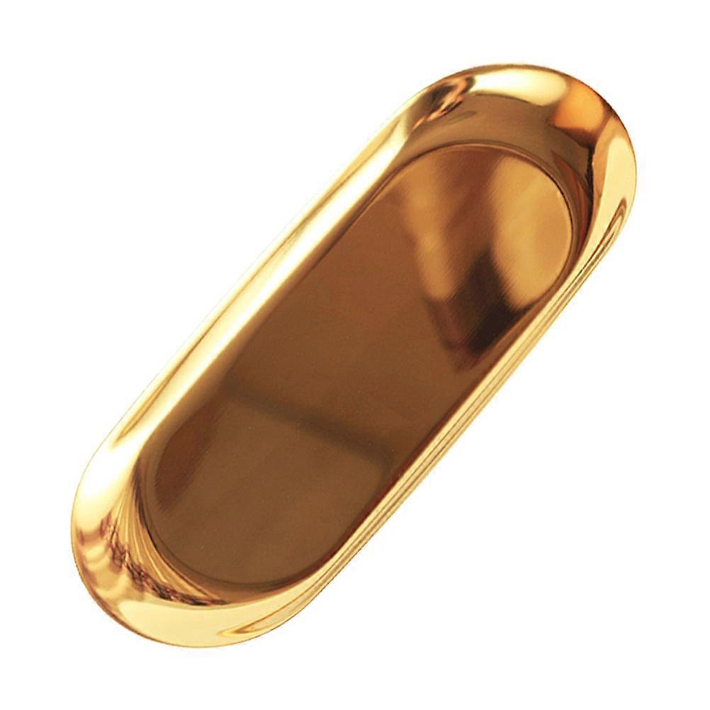 Golden Stainless Steel Jewelry Tray for Holding Snacks with Mirror Polish Easy to Clean Elegant Simple .84x6.3 Inches