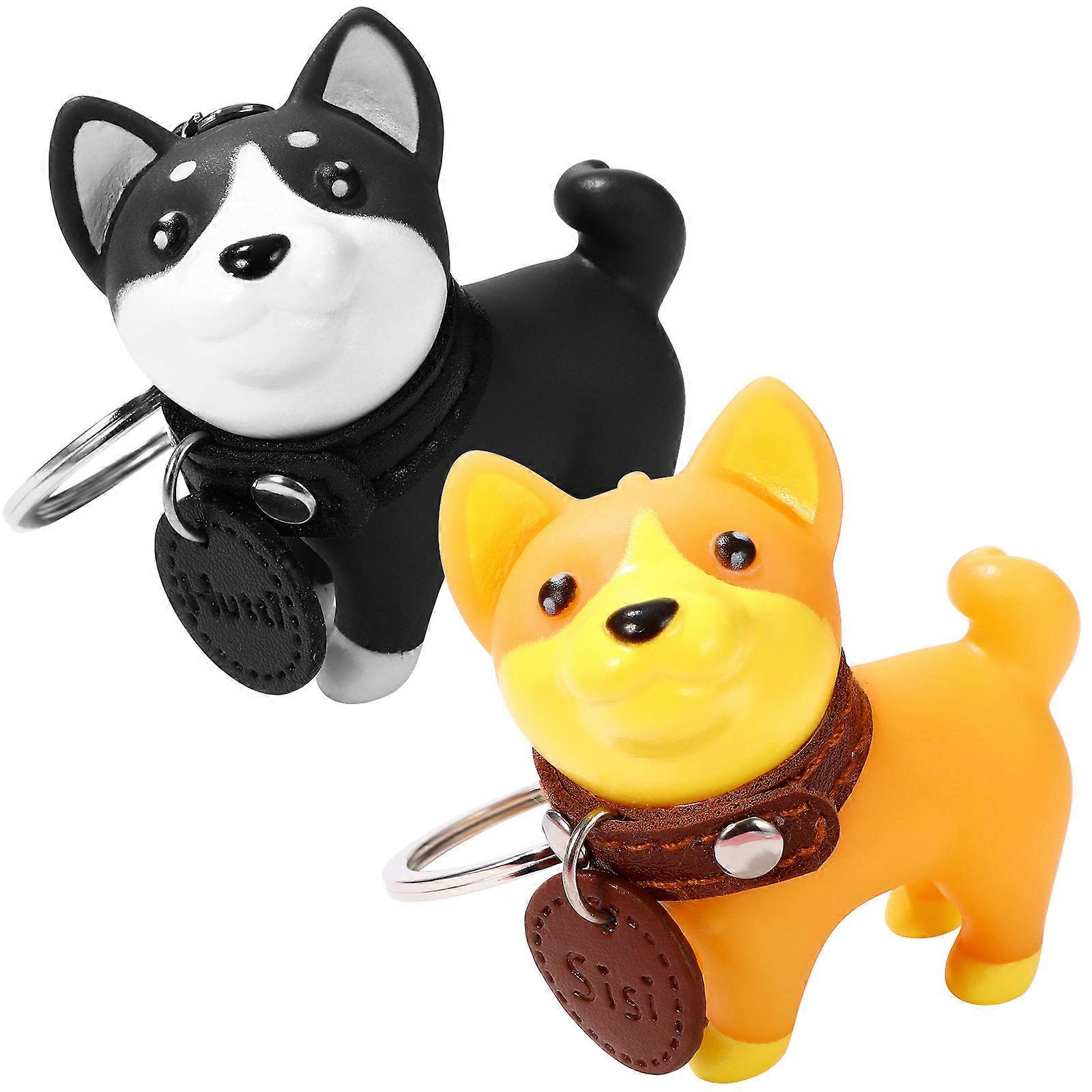 2Pcs Creative Dog Shaped Keyring Pendant Suitable For DIY Key Chain And Handbag Decoration In Yellow And Grey