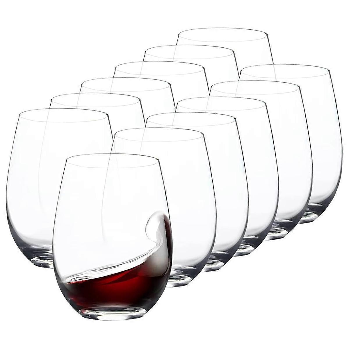 12PCS Stemless Dispossable Wine Glasses Smooth Rim Plastic Tumblers for Red White Wine Juices Water