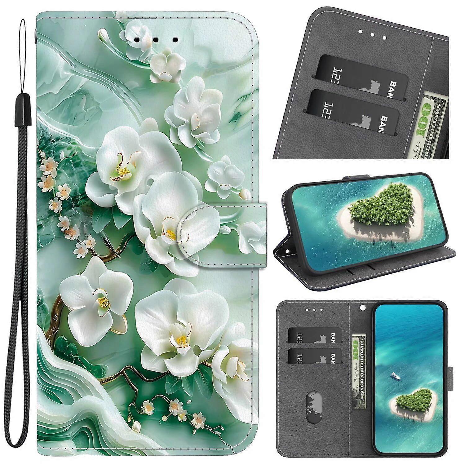 Case for Infinix Zero 30 5G Leather Shockproof Wallet Flip Folio Stand Cover with Card Slots Kickstand Jade Flower