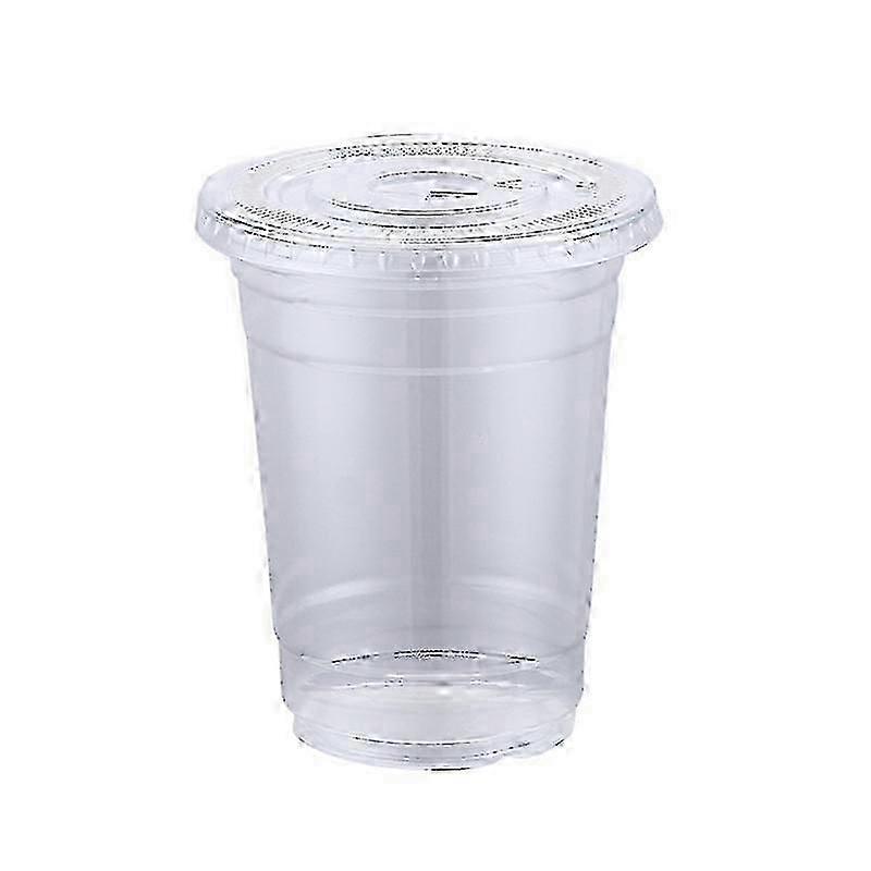 Plastic Cups with Lids - 100 Pcs, 360ml Disposable Clear Cups for Iced Coffee, Smoothies & Cold Drinks
