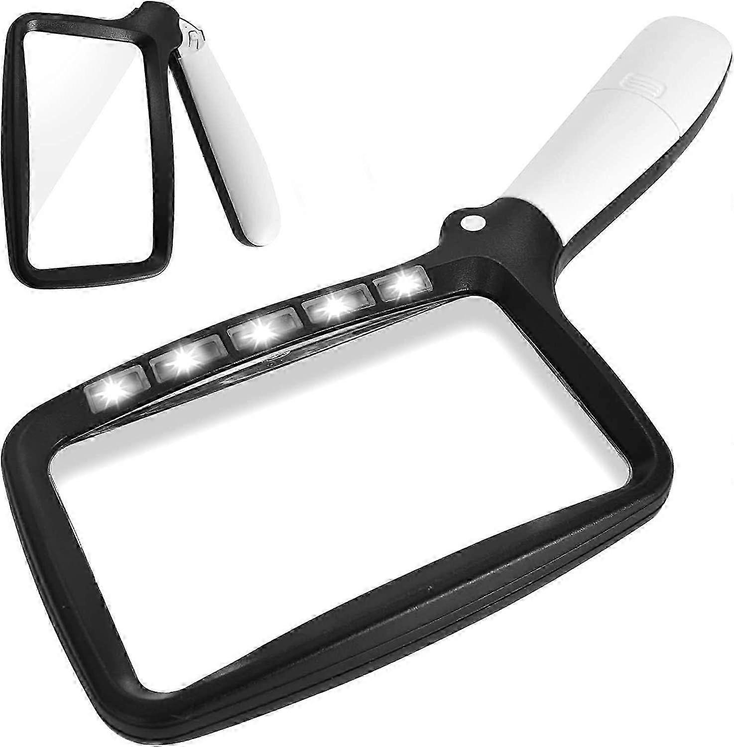 2X Rectangular Magnifying Glass, Rectangular Reading Magnifier with 5 LED Lights, Illuminated Reading Magnifier, Rectangular Illuminated for Elderly o