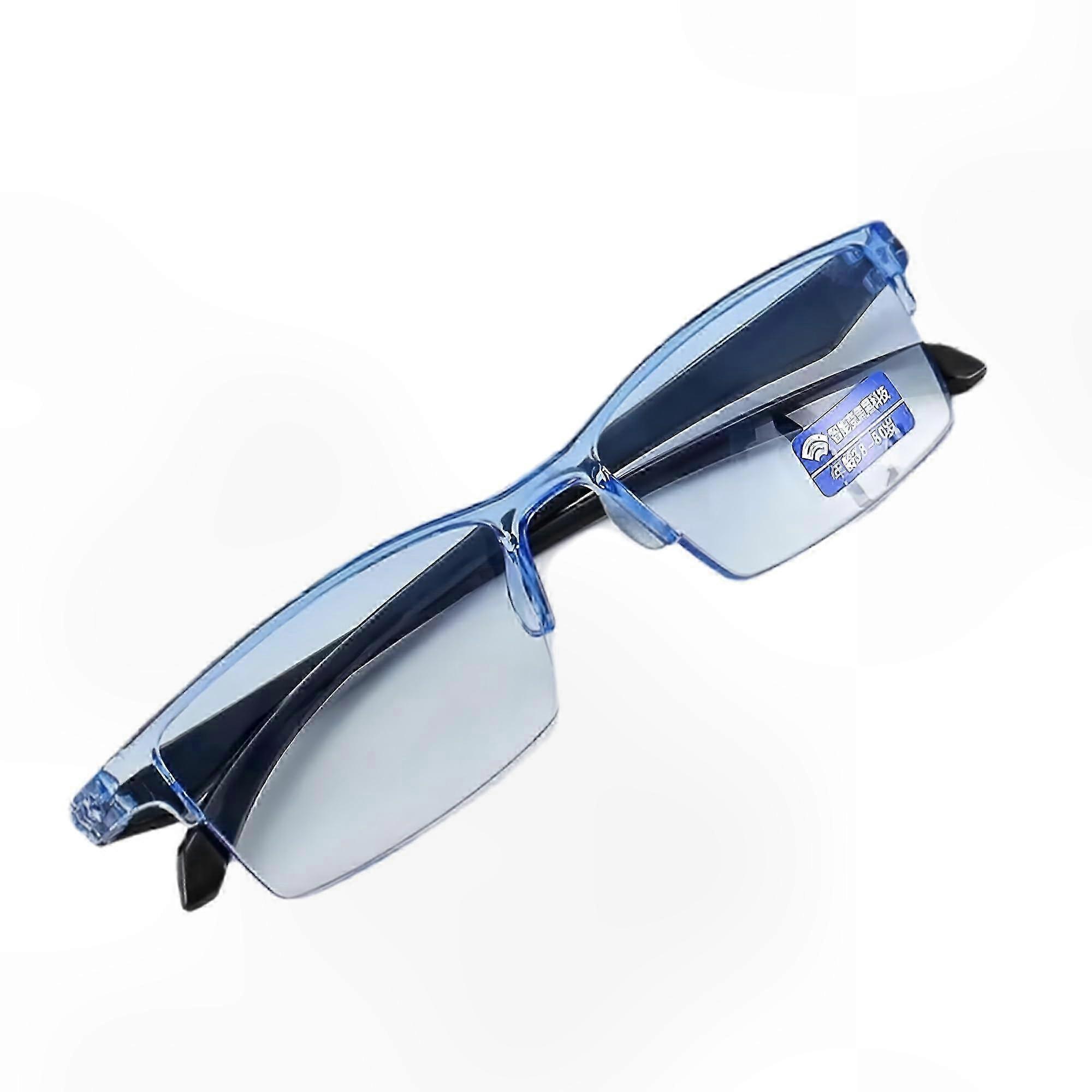 Blue Light Blocking Reading Glasses with Auto Zoom and Focus Power 1.0(100) to 7.0(700) Half-Rim Unisex Design (Blue, 1 Piece)