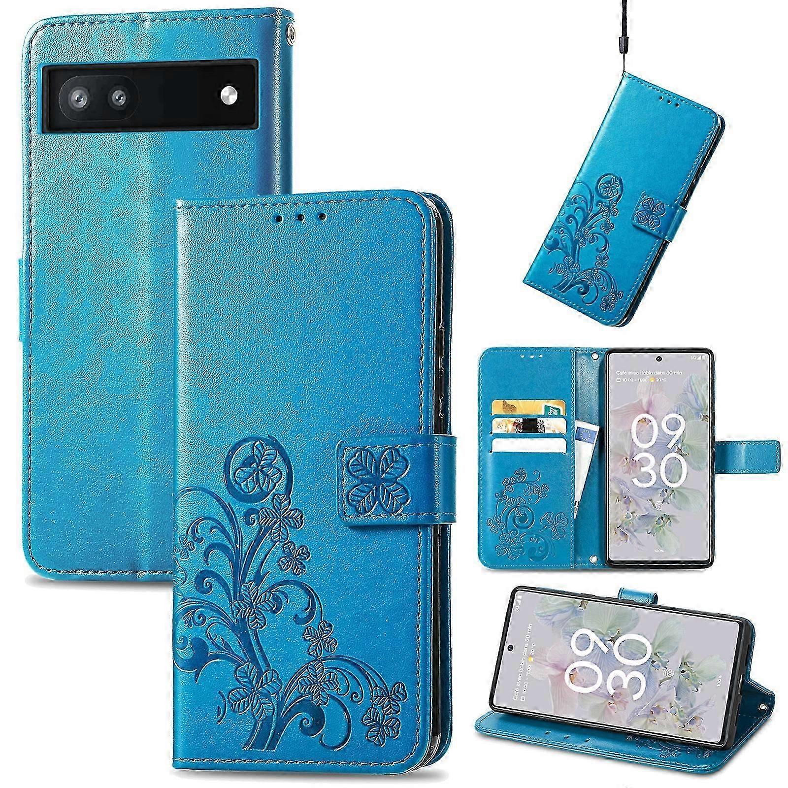 For Google Pixel 6a Four-leaf Clasp Embossed Buckle Leather Phone Case