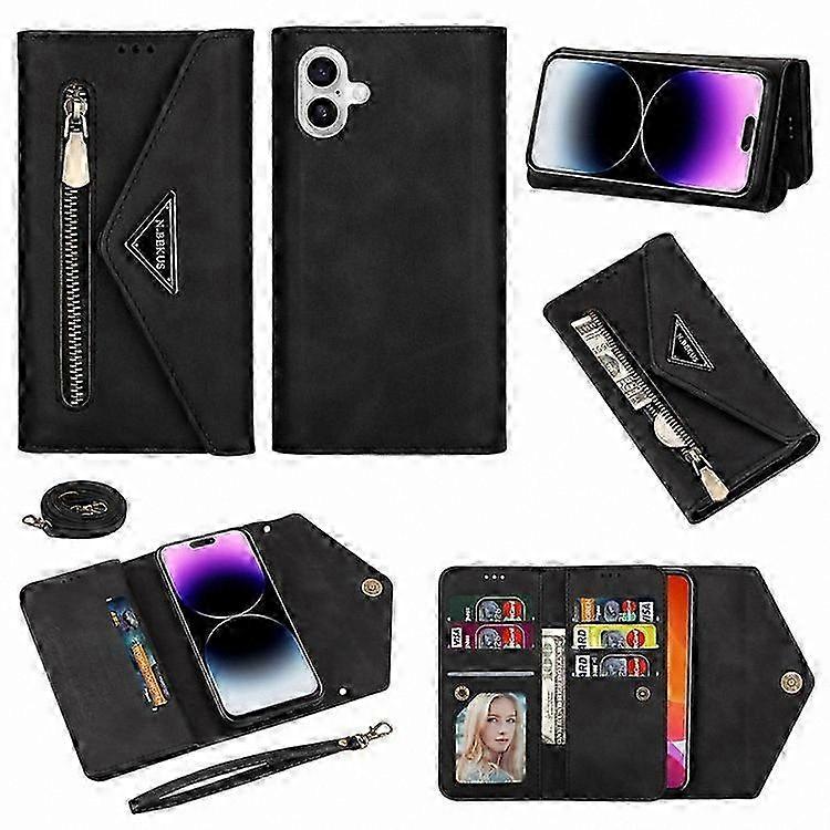 Leather Wallet Case with Straps for 16 Plus - Soft-Touch Protective Phone Cover