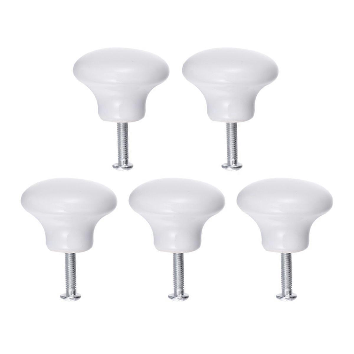 5pcs Durable Round Ceramic Kitchen Cupboard Cabinet Drawer Door Knobs Pull Handles - Size S (White)