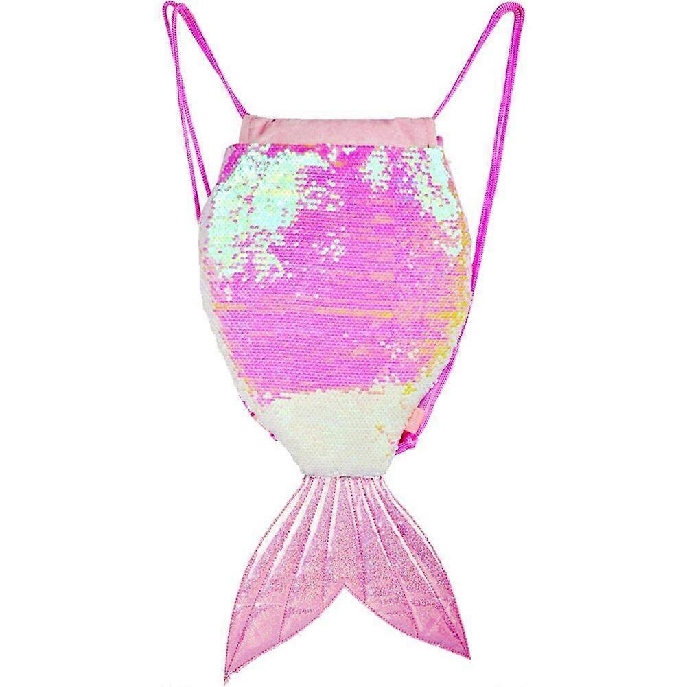 Magical Mermaid Tail Sequin Backpack, Reversible Sequin Drawstring Backpack, Glittering Pink Shoulder Bag