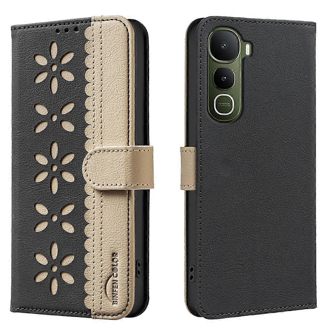 Compatible pour vivo Y400 5G Étui en cuir BINFEN COLOR BF36 Motif floral Couverture de téléphone RFID Portefeuille Stand