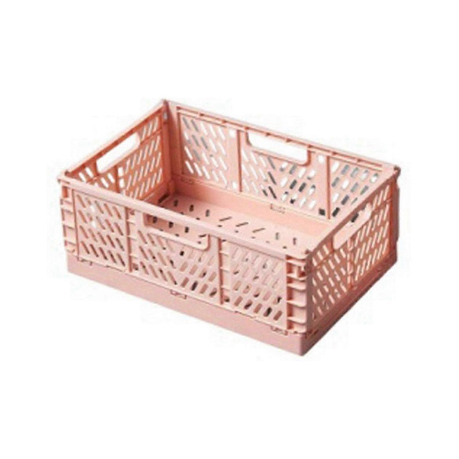 Folding Storage Box Basket Utility Cosmetic Container Desktop Pink