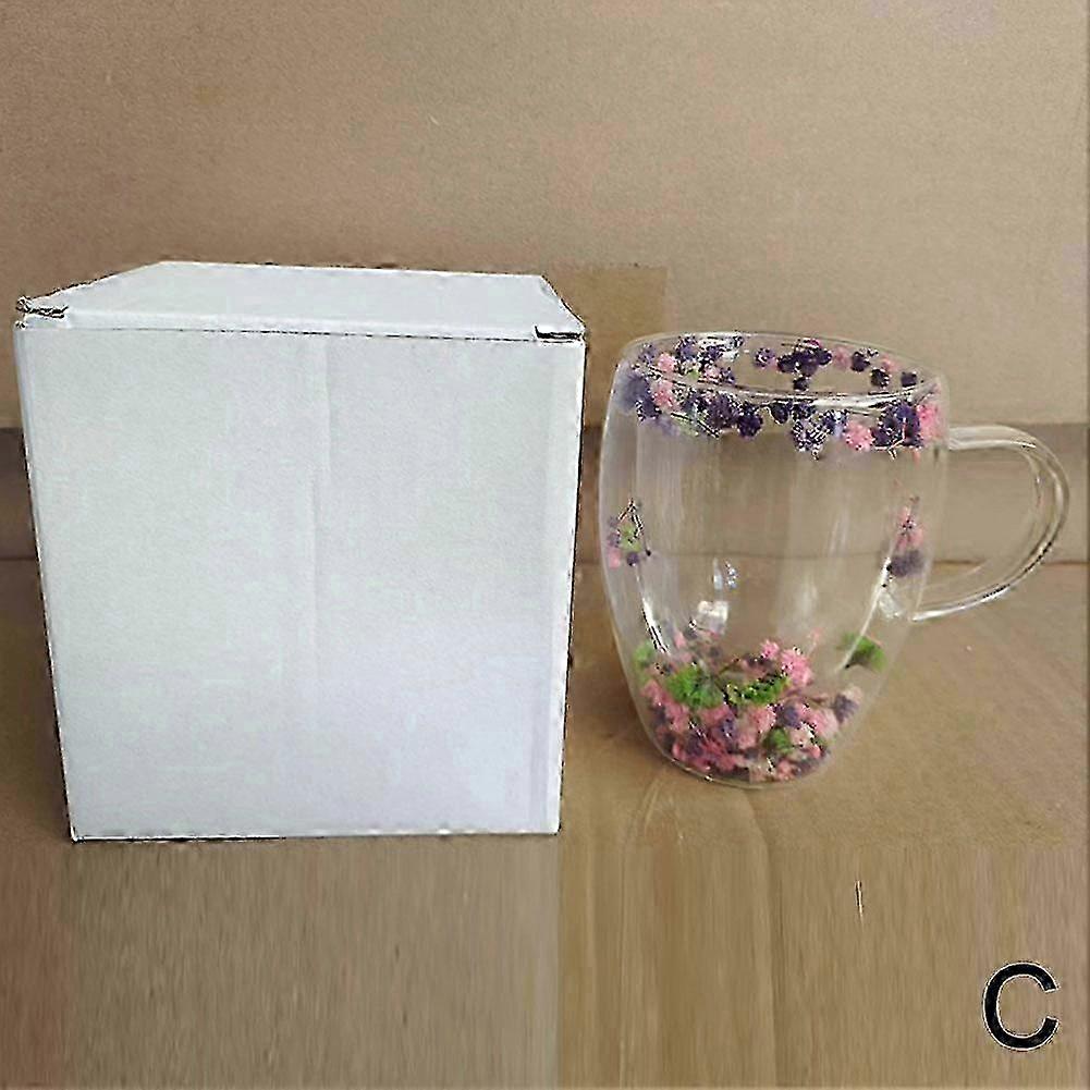 Double-layer Glass Cup with Flowers Printing