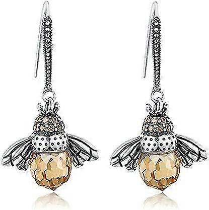 ダンスビーダングルイヤリング, スターリングシルバービーダングルイヤリング女性ティーンガールズ用, かわいいクリスタルビーイヤリング