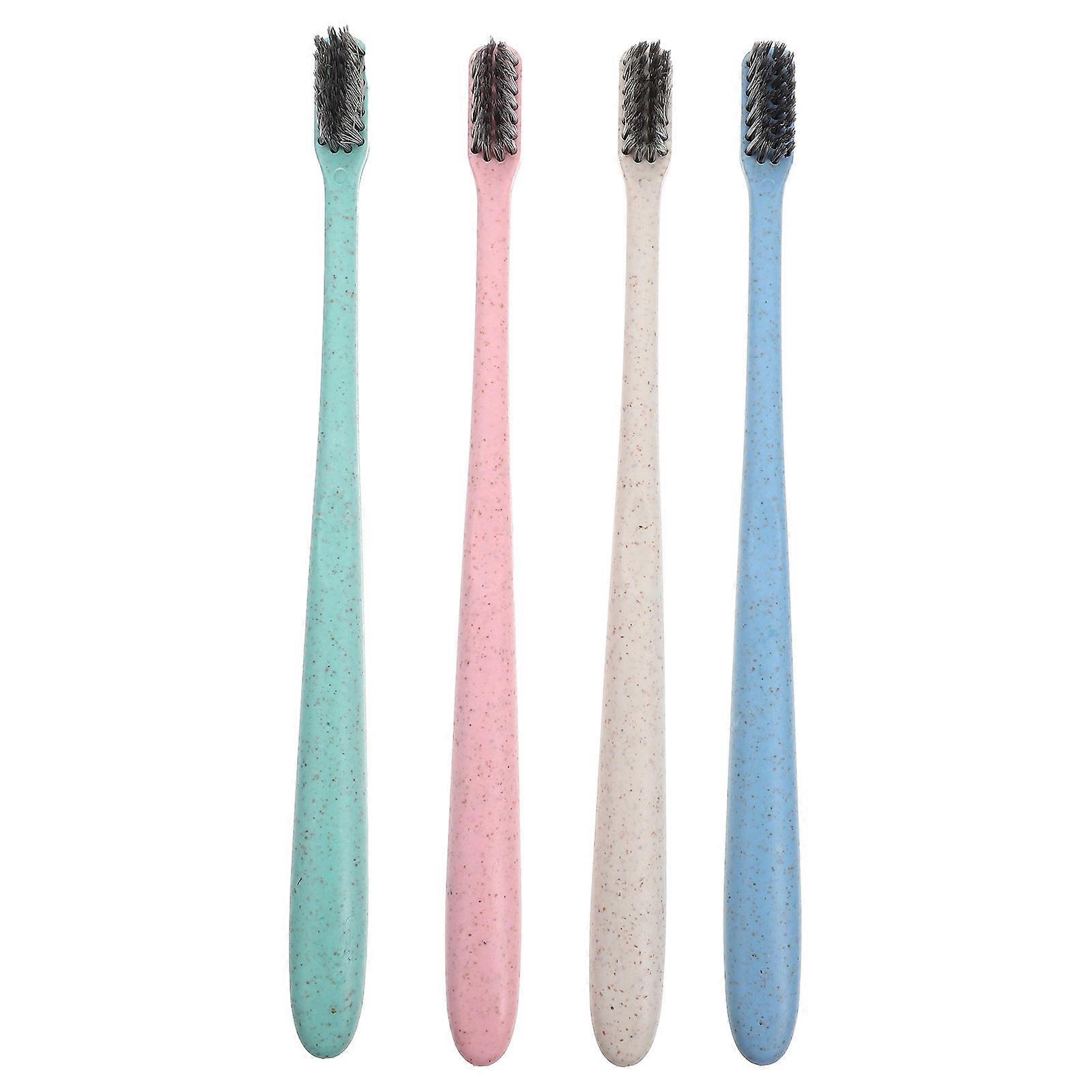 Portable Bamboo Charcoal Toothbrush Wheat Straw Handle for Oral Care 12Pcs